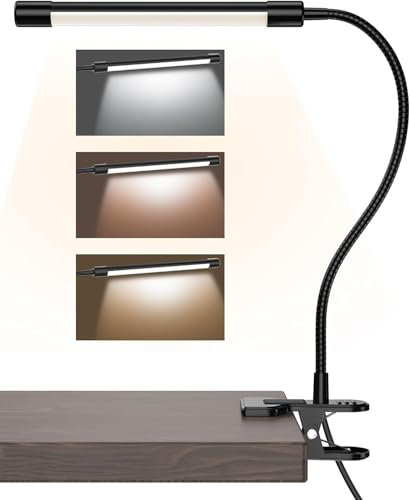 Hifree - Lámpara de clip de aluminio con luz LED de 360° flexible gooseneck, luz de escritorio con 10 niveles de brillo ajustables, lámparas de bedside, para trabajar y viajar