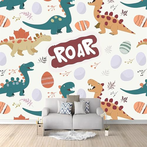 Papiers peints Dinosaure Rugissant Aquarelle Papier Peint Panoramique 300 x 210 cm style 3d très délicate Papier Peint intissé pour Chambre Salon Décoration Blanc Et Jaune