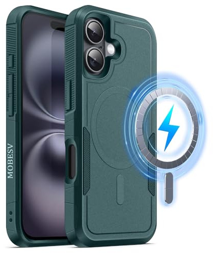 MOBESV Magnetisch Hülle für iPhone 16 Plus 6,7 Zoll, Handyhülle kompatibel mit MagSafe, Matte Stoßfeste Cover, Tannengrün