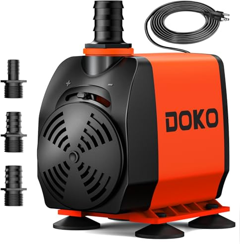 DOKO 800GPH Submersible Water Pump, Fountain Water Pump with 6FT Power Cord and 3 Nozzles, 60W, Ultra Quiet Pond Pumps for Pond Aquarium Fountain Waterfall Fish Tank Hydroponic Statuary