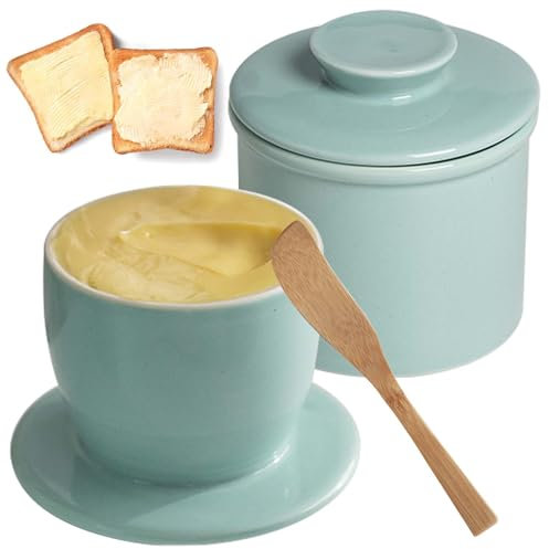 Französische Butterdose, Keramik Butterdose Französisch Butterglocke Porzellan mit Buttermesser, Butter Glocke Französischer Buttertopf mit Deckel für Frische und Streichfähige Butter