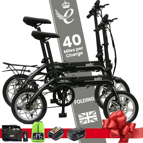 eelo 1885 14 Folding Electric Bike for Adults - Easy to Fold, Carry and Store - UK Designed and Assembled Foldable eBike - Experience the Difference with a Queen's Award Winner (Twin Black)