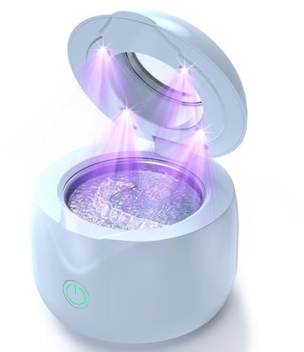 CXRUY Ultrasonic Retainer Cleaner - UV Dental Cleaning Pod Night Guard Cleaner for Dentures, Aligner, Braces, Toothbrush Heads, Jewelry (Blue)