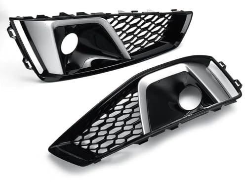 TIUEO Auto Frontgrill Nebelscheinwerfer Gitter Grill für Audi A4 B9 S4 2019 2020 8WD807681J, Auto Frontstoßstange Nebelscheinwerfer Kühlergrill Abdeckungsgitter Entlüftungsgitter,Chrome Silver