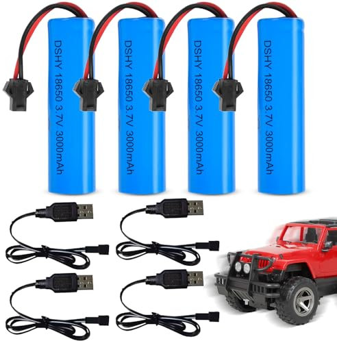 4PCS 3,7 V 3000 mAh Bateria 18650 Recargables con Cargador USB, Enchufe SM-2P, Paquete de Batería de Repuesto de Iones de Litio para Vehículo RC