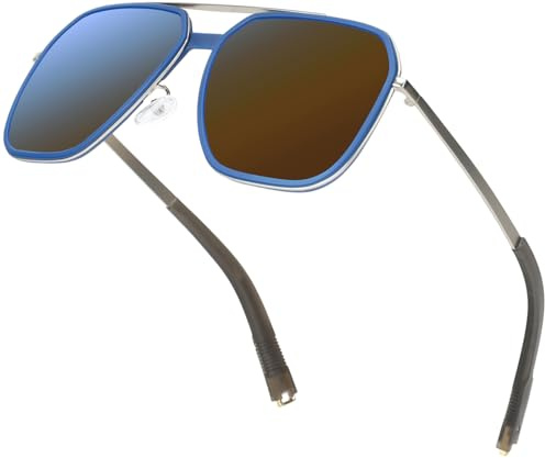 Liekkas Polarised Sunglasses Mens Lightweight Driving Sun Glasses UV400 Protection Silver Blue