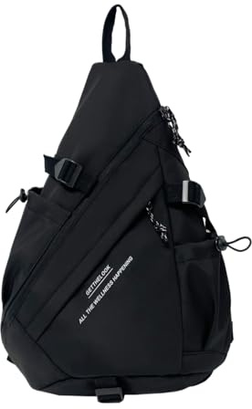 Rucksack mit Gurt, Quer, Mehrzweck, Brust, eine Schulter, Outdoor, Reisen, Wandern, Brustträger mit großer Kapazität, elegant, lässig, sportlicher Stil, für Schulter zu mir, Schwarz,