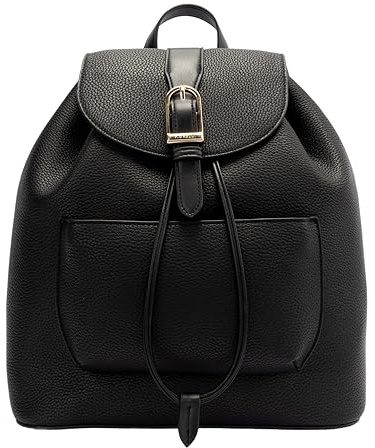 Fiorelli Women's Etta Buckle Backpack, Black | Stylish Drawstring Closure Rucksack with Statement Buckle Detail, Faux Leather