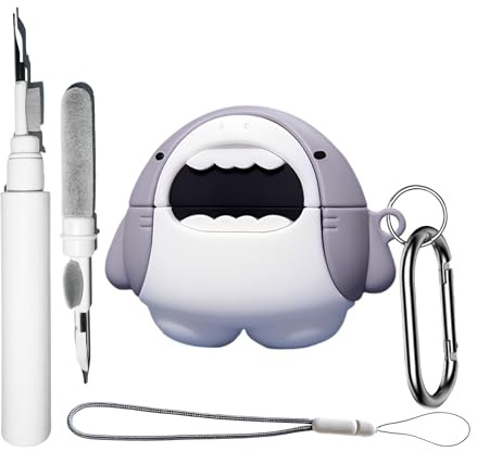 Cartoon Hülle kompatibel mit AirPods Pro 3 mit Schlüsselanhänger | Süßes Lustiges Hai Muster Lanyard Reinigungsstift Weiche Silikon-Anti-Fall Hülle für Männer Frauen