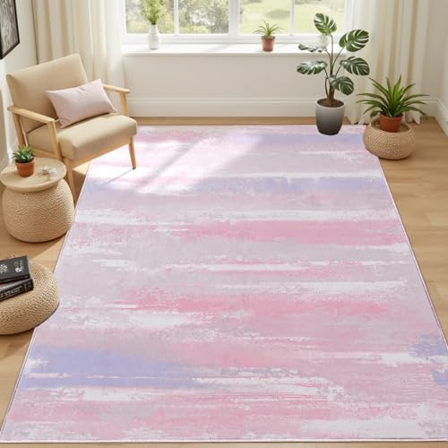 GthreeD Teppich Wohnzimmer Rosa 140x200cm Abstrakelte Waschbar Teppiche | Moderne Flauschig Kurzflor Wohnzimmerteppich Rutschfest Teppich für Wohnzimmer, Schlafzimmer, Esszimmer, Küche, Büro