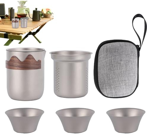 Generisch Ensemble de vaisselle à thé en titane - Tasse à thé portable - Pour randonneurs, campeurs, pique-nique, road trip, jardin, arrière-cour, parc, pêche, concert en plein air et maison