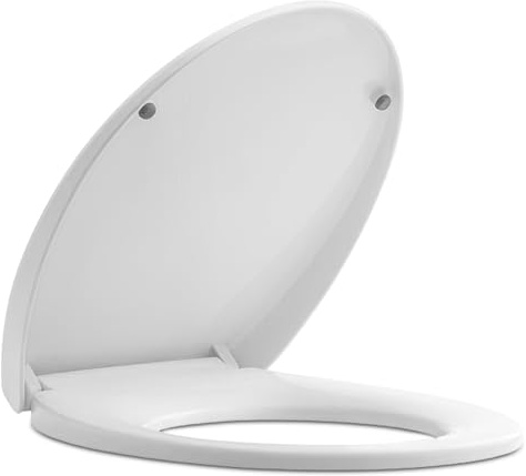 TOREOKO Toilettendeckel O-Form Weiß 45,5x38cm, WC Sitz Oval mit Verstellbaren Scharnieren, Klodeckel Schnellverschluss Demontage, Klobrille Toilettensitz Universal für Standard Toiletten
