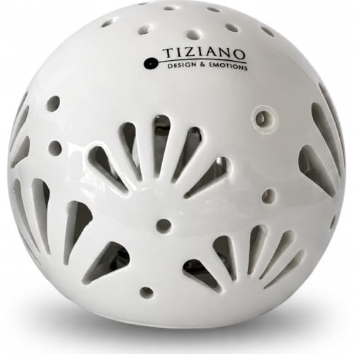 Tiziano® Deko Lichtkugel Volano LED Creme-weiß (12 cm) Hochwertige Keramik mit glänzendem Lochmuster für stimmungsvolle Beleuchtung - Für Wohnzimmer & Fensterbank - Lichtkugel Leuchtkugeln