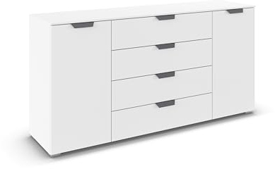 Rauch Möbel ADITIO, Kommode, Farbe Weiß, Breite 160 cm | Sideboard im modernen Look, 2-türig, 4 Schubladen, Soft-Close-Funktion, für Schlafzimmer, Gästezimmer, Wohnzimmer, Flur