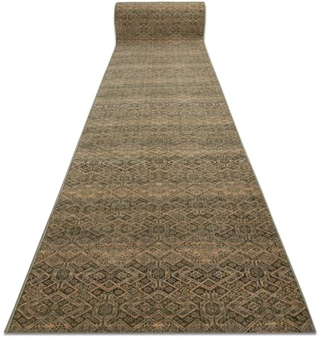 rugsx KESHAN Läufer - Wollteppich im Orientalischen Design in Beige & Grün - Eleganter Teppich für Flur & Wohnzimmer 100x520 cm