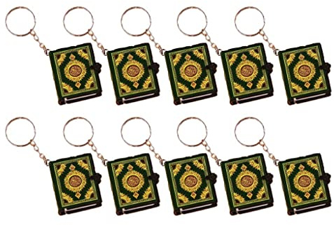Hisxrcal 10 Stück Schlüsselanhänger Koran Buchanhänger Mini Anhänger PVC Religiöse Schlüsselringe für Geschenke Auto Tasche Freund Zuhause, Grün, 3,5 x 4 cm