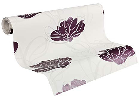 Livingwalls 1319-28 Papier Peint, Motif floral, Blanc Gris Pourpre (Import Allemagne)