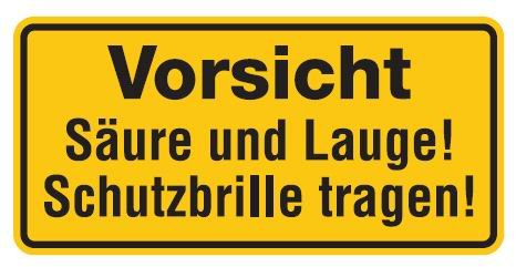 Buddel Bini Qualitäts - Aluminium Schild Vorsicht Säure und Lauge! Schutzbrille tragen! 170x350 mm geprägtes Aluschild 0,6 mm Alu