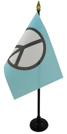 AZ FLAG - Tischflagge Frieden Blau Symbol - 15x10 cm Goldene Splitze - Peace Tischfahne 10 x 15 cm - Flaggen
