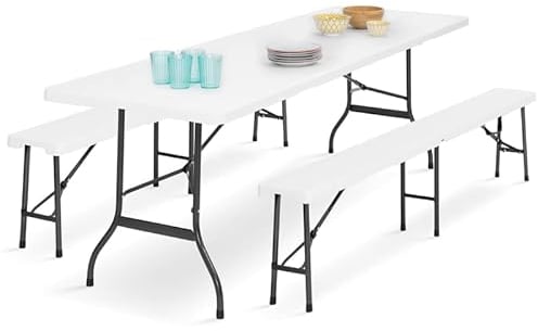 Probache - Table Pliante d'appoint Portable 180 CM et 2 bancs Pliables pour Camping ou réception