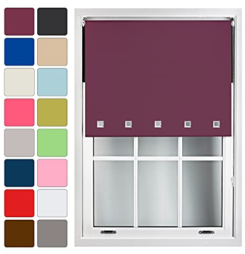 FURNISHED Blackout Blinds Roller Shade Window Blind with Chrome Square Eyelets Customized Width Made to Measure, Aubergine, 120cm x 210cm