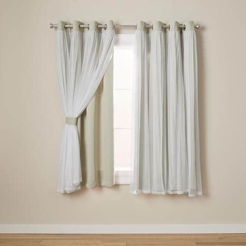 TOWN & COUNTRY LUXE Talia Double Layer Indoor Curtains, Sheer and Room Darkening Blackout, Grommet Top, Energy Efficient, 2-Pack Set, 52x63, Sand