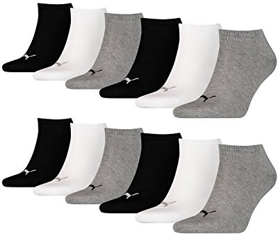 PUMA 12 Paar Sneaker Invisible Socken Gr. 35-49 Unisex für Damen Herren Füßlinge, Farbe:882 - grey/white/black, Socken & Strümpfe:43-46