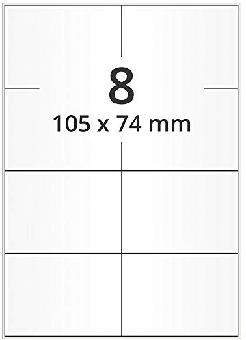 Laser-Etiketten auf A4 Bogen, weiß - 105 x 74 mm - 800 Papier Etiketten auf 100 Blatt, extrem permanente Kraftkleber-Haftetiketten