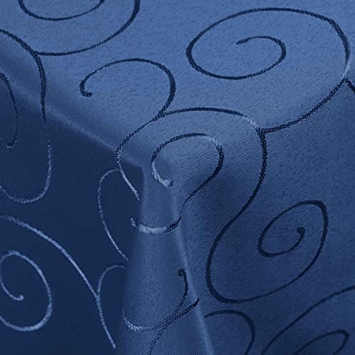 DecoHomeTextil Kringel Tischdecke Eckig 90 x 90 cm Dunkelblau | schwere Qualtität, glänzend, Ornamente, Damast Tafeldecke