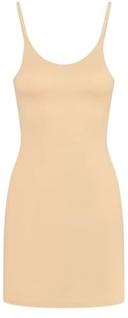 Bye Bra Invisible Body Shapping Slip Dress, Light Tummny Control, Seamless Shapewear, Bodycon Cami Dress with adjustable straps, Nude and Black, S-XL (Beige, XL)