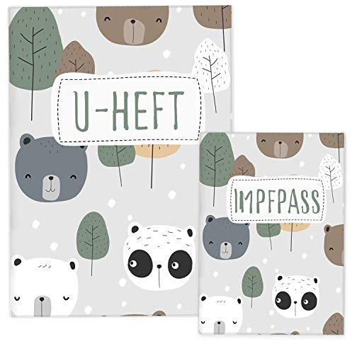 Cozy Racoon U-Heft- und Impfpasshülle | 3- teiliges Set | Hochwertige Hülle für Untersuchungsheft und Impfpass Deines Kindes | Design Bären (ohne Personalisierung)