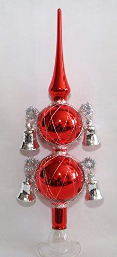 Christbaumschmuck aus Lauscha/Spitze mit 4 Glocken rot Glanz/Silber