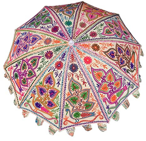 Handmade Embriodery Decorative Garden Umbrella, Large Decorative Handcrafted Wedding Umbrellas, Umbrellas for beach Parasols (White Embroidery)