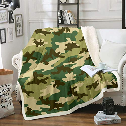 Camouflage Design Flanell Fleecedecke Grüne Geometrie Wohndecke für Sofa Couch Teens Ultraweich Einfach Modern Kuscheldecke Monochrom Camouflage Bettdekor Couchdecke 130x150cm