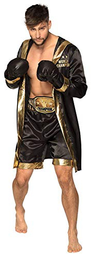 Boland - Kostüm Boxer, Mantel, Handschuhe, Hose, Gürtel, Kostüm für Herren, gold-schwarz, Boxchampion, Weltmeister, Kostüm, Karneval, Mottoparty, 54-56