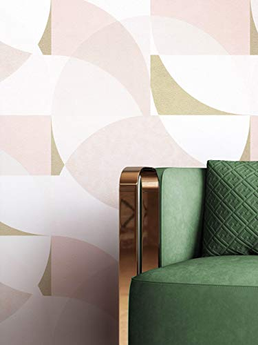NEWROOM Tapete Rosa Vliestapete Kreise - Retrotapete Grafisch Creme Grau Muster Grafik Mustertapete Retro Grafiktapete inkl. Tapezier-Ratgeber
