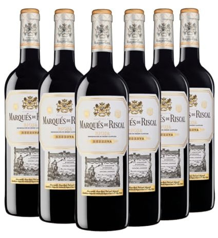 Marqués De Riscal Vino Tinto Reserva Denominación de Origen Calificada Rioja, Variedad Tempranillo, 24 Meses en barrica, 6 Botellas de 750 ml