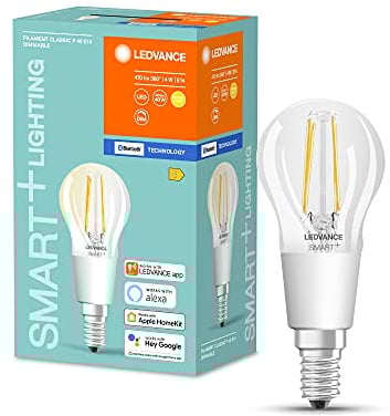 LEDVANCE Smart dimmbare Filament LED-Lampe, speziell für Alexa, Glas Tropfenform für E14 Sockel, ZERO TOUCH SETUP - einfache Einrichtung nur per Klick, Warmweiß (2700K), 40W-Ersatz, ZTS-ready