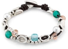 UNO de 50 | Pulsera de Cuero con Eslabones | Plata de Ley y Cristales Artesanales | Joya Artesanal | Diseño Creativo