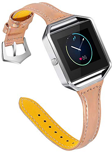 Uhrenarmband kompatibel mit Fitbit Blaze, für Damen und Mädchen, Ersatz-Armband mit Metallrahmen, schlankes Sport-Armband, verstellbar, 14 - 20,3 cm, kompatibel mit Fitbit Blaze – Roségold