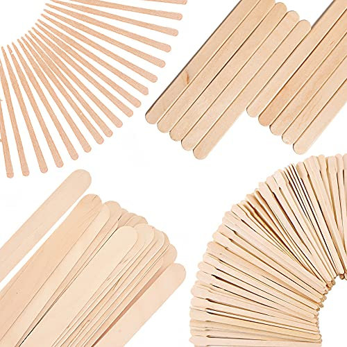 Mibly 4 Style 500 Pcs Assorted Wooden Wax Sticks for Body Legs Face and Small Medium Large Sizes Eyebrow Waxing Applicator Spatulas for Hair Removal