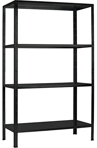 SCHULTE Regalwelt Steckregal mit 4 PowerMAX Fachböden, 65 kg Tragkraft, 180x120x40 cm (HxBxT), schwarz-Struktur, Lagerregal, Werkstattregal, Kellerregal, Garagenregal, Metallregal