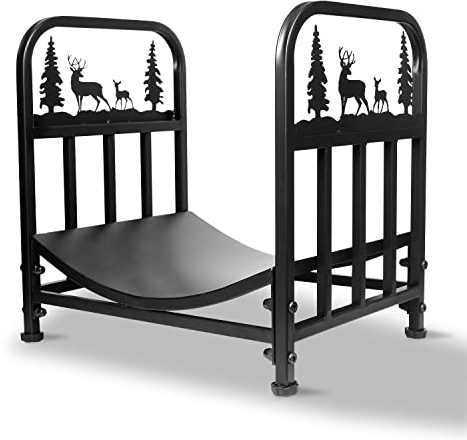 Kaminholzregal für den Außenbereich, strapazierfähig, für den Innenbereich, schwarz, pulverbeschichtet, Stahl, Holzhalter, für Kamin, Terrasse, Aufbewahrung, Organizer mit Weihnachtselementen