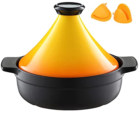 YLWX Tajine Mijoteuse Marocaine, Mijoteuse En Céramique, Fait à La Main Tajine Pot En Argile Avec Gants Anti-brûlure (Color : Jaune)