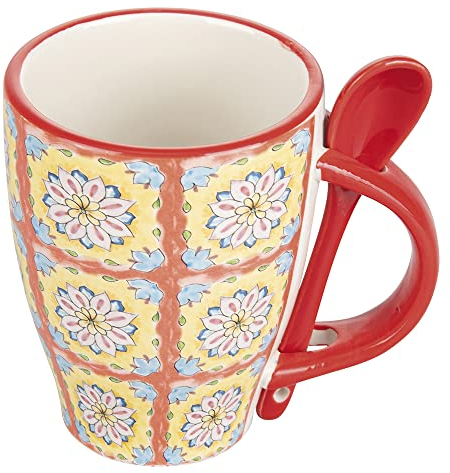 Villa d'Este Home Tivoli Mug 287 ml con cucchiaino in ceramica, decoro mediterraneo, Infinito Favignana