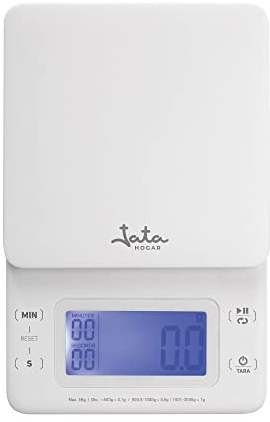 Jata HBAL1775 - Báscula de Cocina Digital, Sin Pilas, Carga USB, Alta precisión, Hasta 3 kg, Pantalla LCD, Función tara, Con Imán para colocar en nevera, Medidas: 12,5 x 3,4 x 18 cm