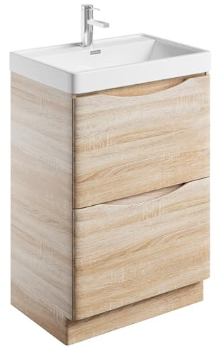 Go Bathrooms Eaton Pale Oak 600mm Floor Standing Vanity Unit Inc Resin Basin Under Sink Vanity Unit Bathroom Cabinet Storage Vanity Sink