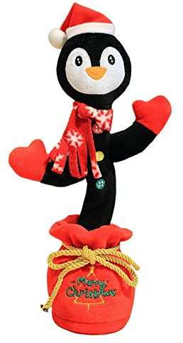 URFEDA Jouet en Peluche Qui Danse Penguin Chantants Repete Parle Cactus Shake électronique Poupée de Noël Enregistreuse Jouets de Noël pour Enfants et Adultes, 32cm, Alimentation par Batterie