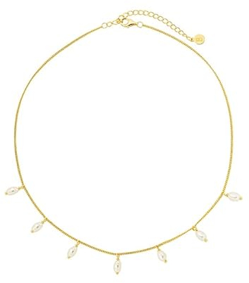Brandlinger ® Perlenkette Damen Silber 925. Kette mit Süßwasserperlen, vergoldet mit 18 Karat (Silber und Gold), Schmuck für Frauen und Mädchen. Kettenlänge verstellbar 35-40cm (sehr eng anliegend).