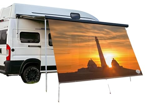 Markisen Vorderwand | Sonnen- und Sichtschutz | HALLIG Sonnenuntergang Fotodruck | Kederleiste Befestigung | Wohnmobil Zubehör (200x300 cm)